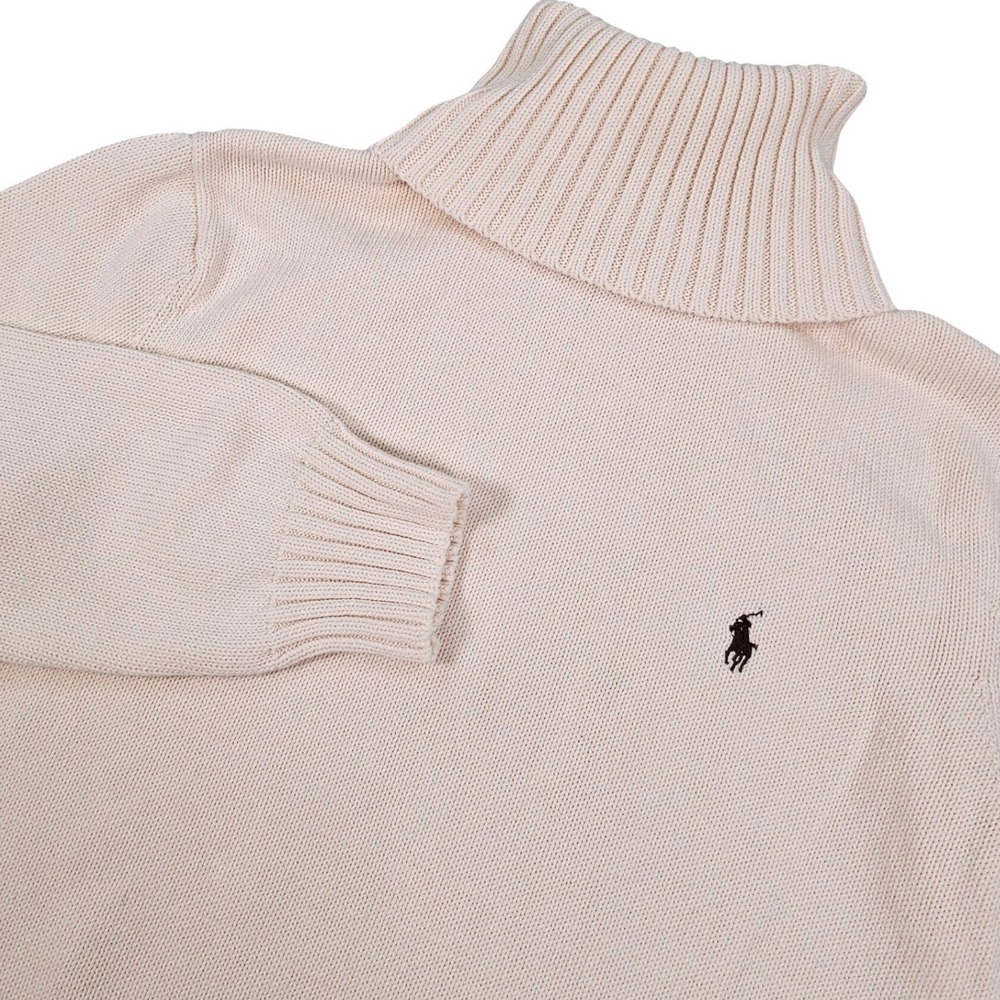 Kids Ralph Lauren Cream Cotton Turtleneck Sweater Pony Logo Tight Knit Size S